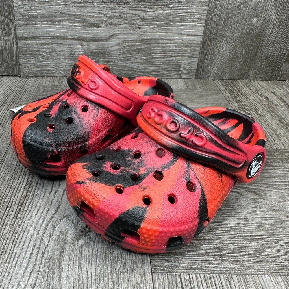Crocs‎ Classic Marbled Clog Kids Size C5 Red Black Swirl Slip On NEW - Picture 3 of 8